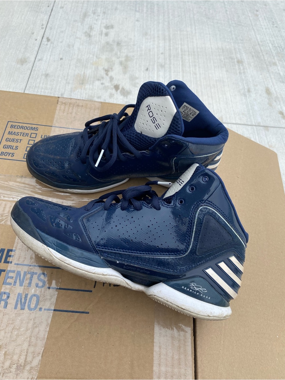 adidas Navy and White Mid-Top Basketball Sneakers